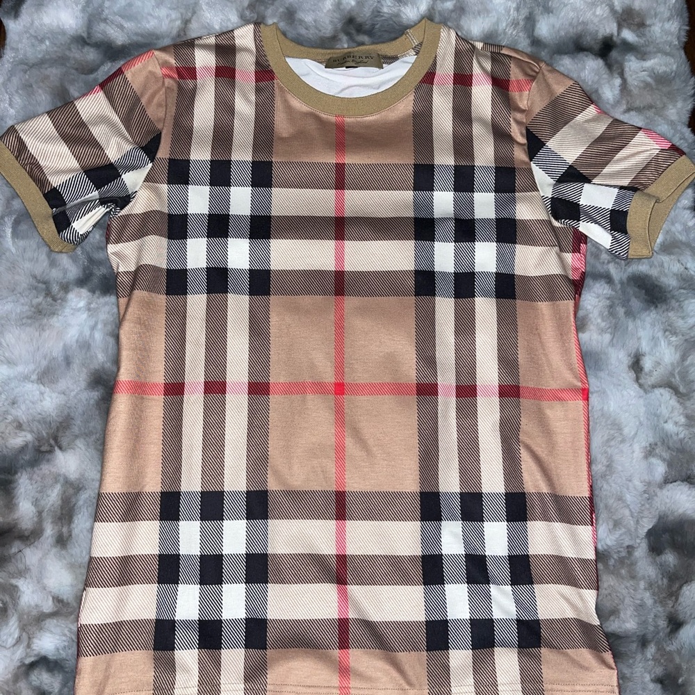 Burberry Tan and Red Plaid Shirt